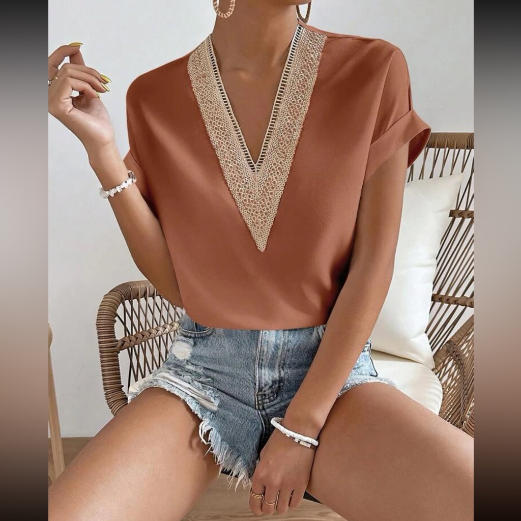 Boho Lace Detail Batwing Sleeve Blouse
